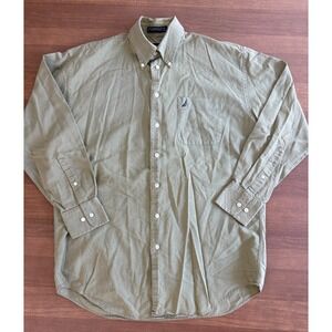 Nautica Vintage Oxford Men's 16 32-33 Button Down Dress Shirt Olive Green